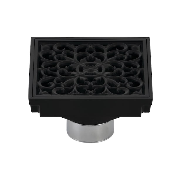 BSF9771MB Watercourse Scroll 4" Square Grid Shower Drain, Matte Black